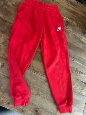 Nike Bright Red Kids Fleece Joggers with White Swoosh